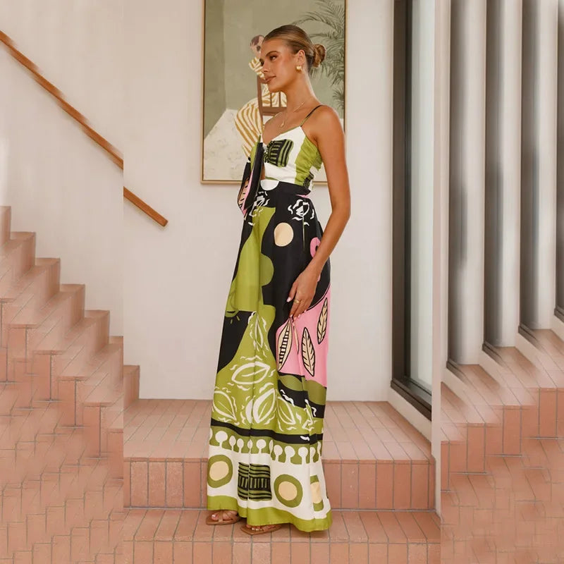Boho Print Spaghetti Strap Jumpsuit - Piña Colada