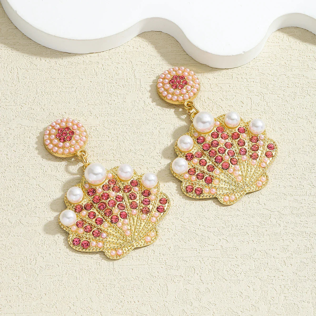Bling Faux Pearl Shell Drop Earrings - Piña Colada