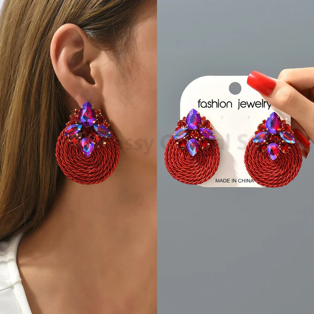 Vintage Rhinestone Round Drop Earrings - Piña Colada
