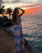 Printed Tube Top & Mesh Halter Pants Set - Piña Colada