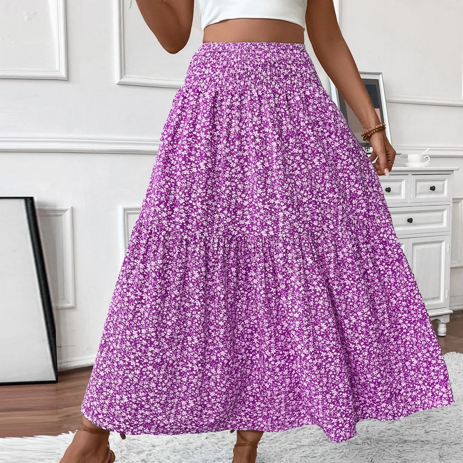 Floral Print Elastic Waist Loose - Piña Colada