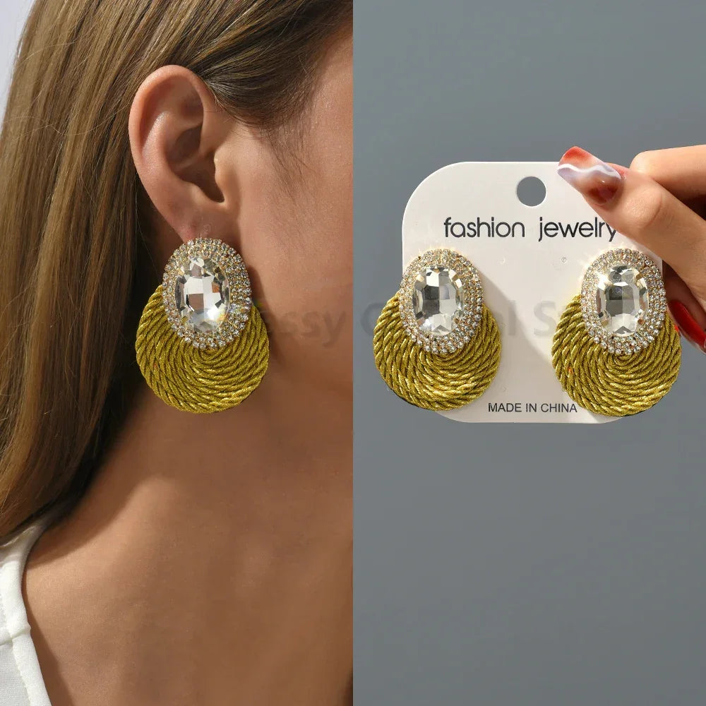 Vintage Rhinestone Round Drop Earrings - Piña Colada