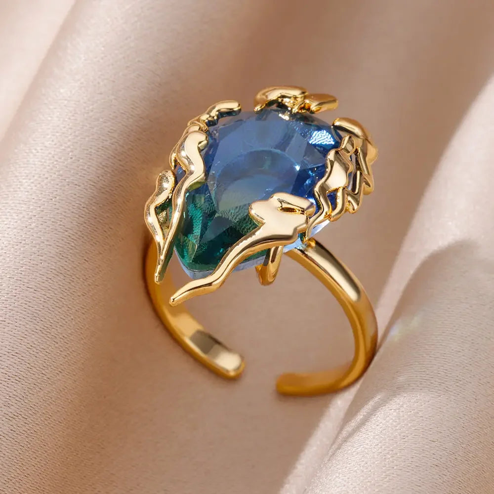 Rings Gold Plated Colorful Stone - Piña Colada