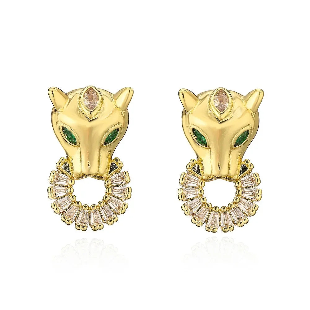 Leopard Head Stud Earrings - Piña Colada