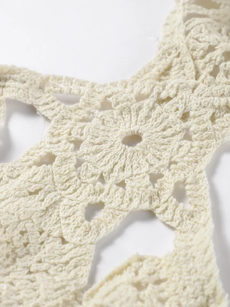 Crochet Halter Maxi Dress - Piña Colada