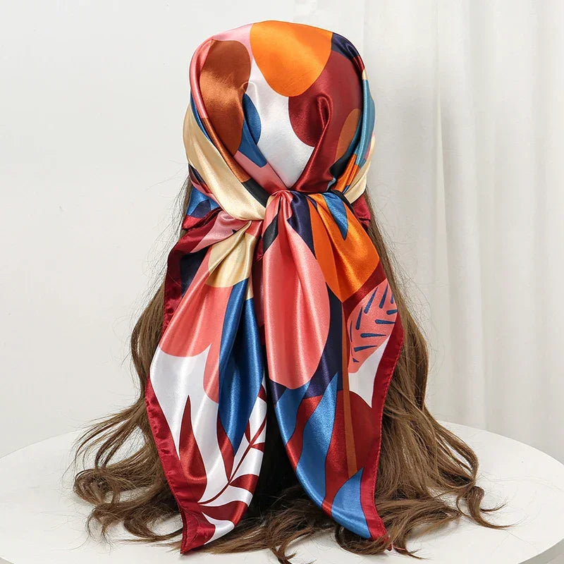 Silk Satin Square Scarf Flower - Piña Colada
