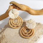 Handmade Two Tone Rattan Knit Wrapped Round Drop Earrings for Women - Piña Colada