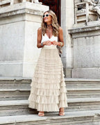 Long Skirt Tulle High Waist Pleated - Piña Colada