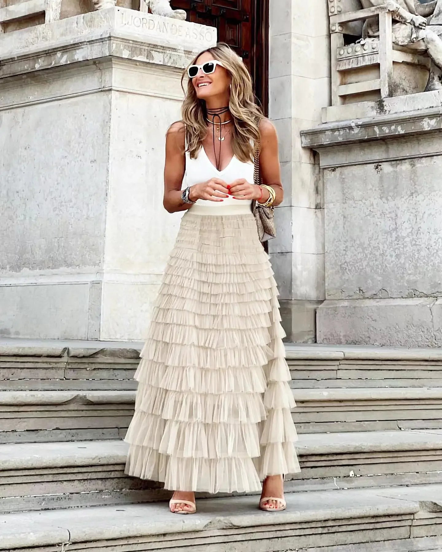 Long Skirt Tulle High Waist Pleated - Piña Colada