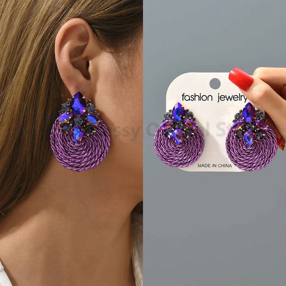 Vintage Rhinestone Round Drop Earrings - Piña Colada