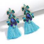 Boho Rhinestone Leaf Tassel Earrings – Statement Dangle Earrings for Women - Piña Colada