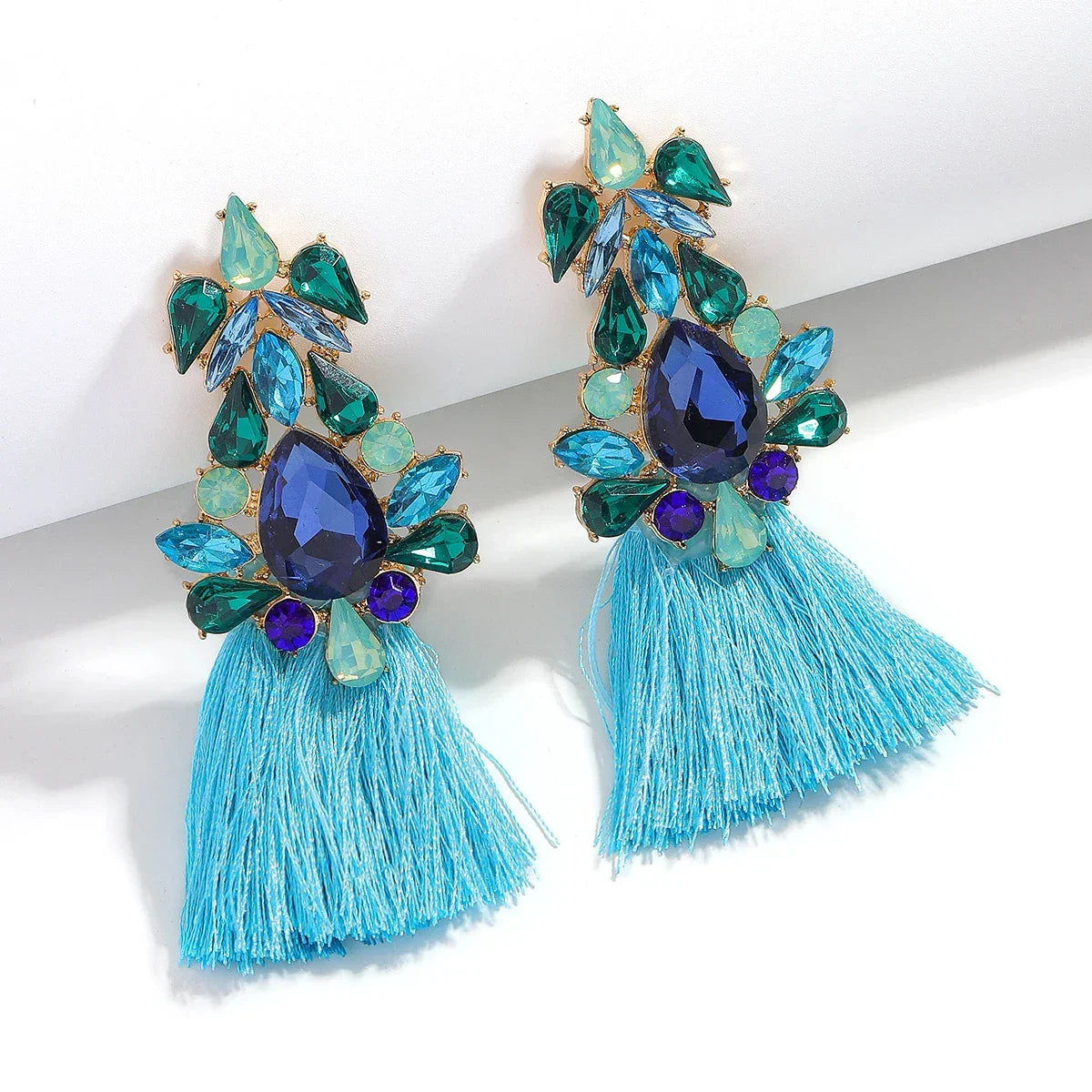 Boho Rhinestone Leaf Tassel Earrings – Statement Dangle Earrings for Women - Piña Colada