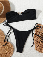 Solid Ring Detail Bikini Set - Piña Colada