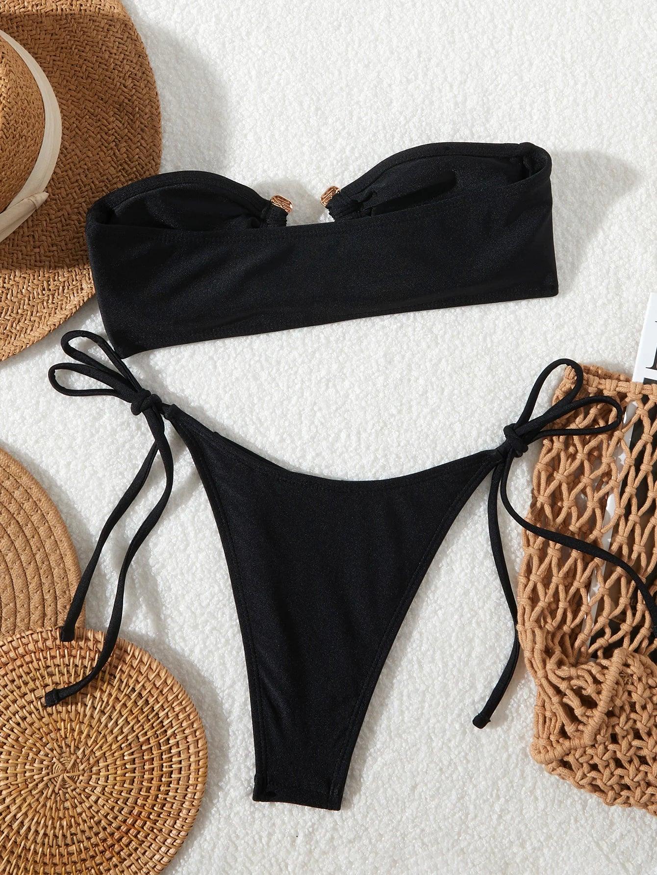 Solid Ring Detail Bikini Set - Piña Colada