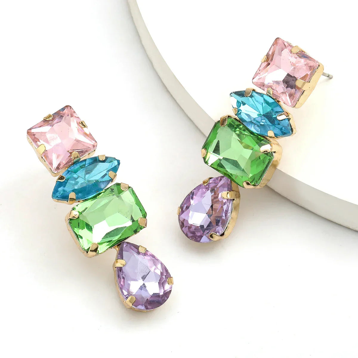 Rhinestone Water Drop Dangle Earrings - Piña Colada