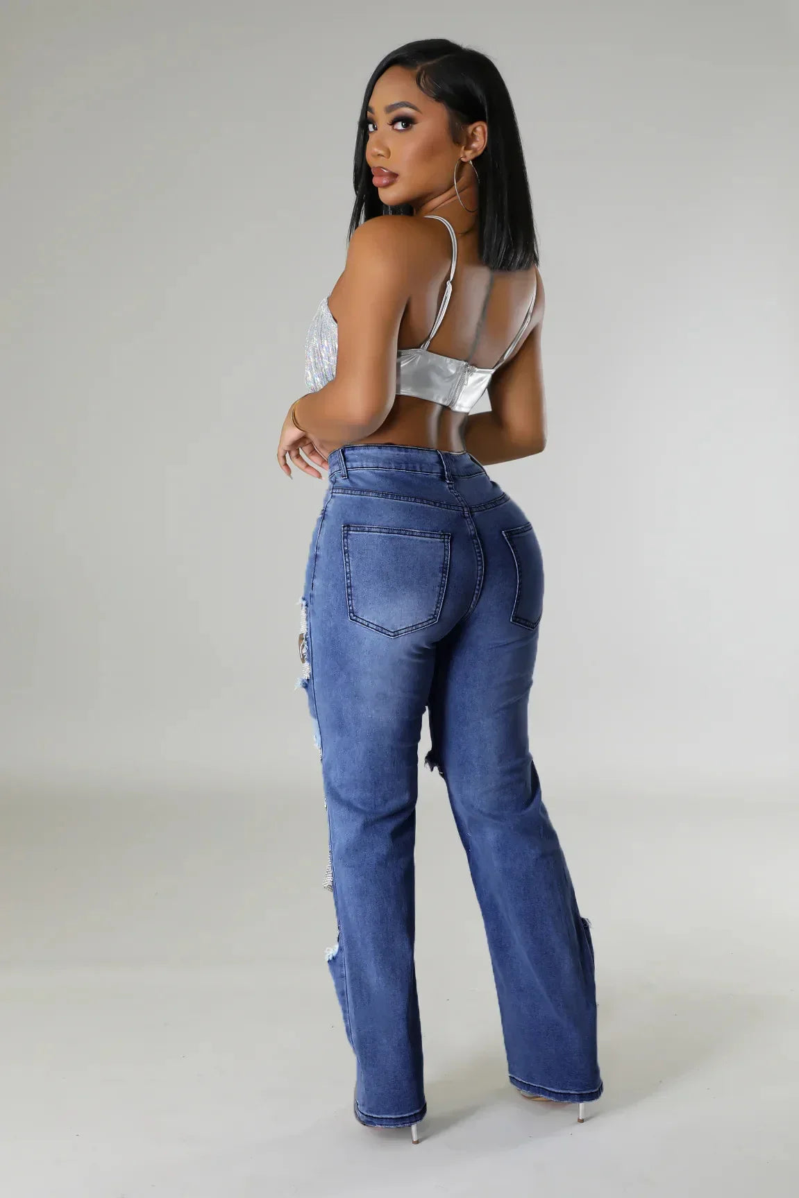 Beaded Tassel Straight Leg Jeans - Piña Colada
