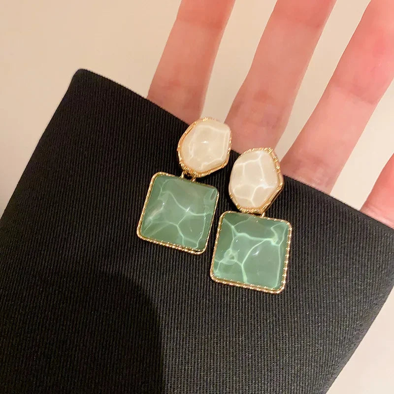 Crystal Square Drop Earrings – Luxury Asymmetric Zircon Earrings for Women - Piña Colada