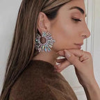 Crystal Earrings Large Circle Flower - Piña Colada