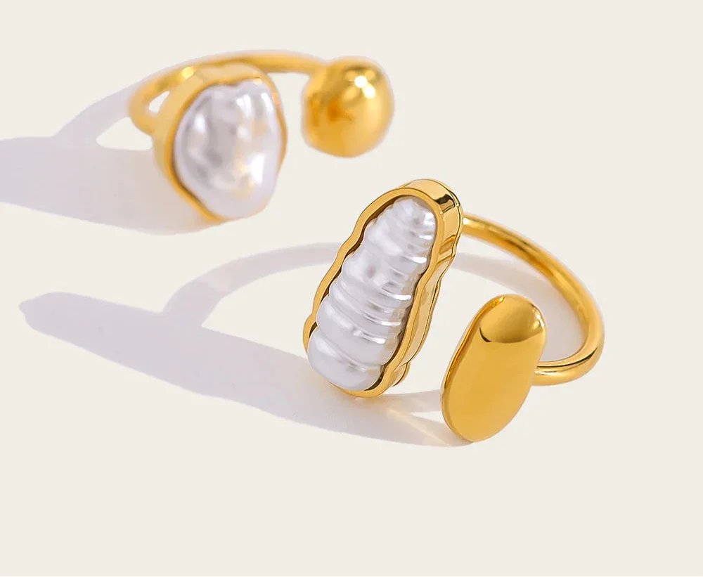 Irregular Pearl Stainless Steel Open Rings - Piña Colada