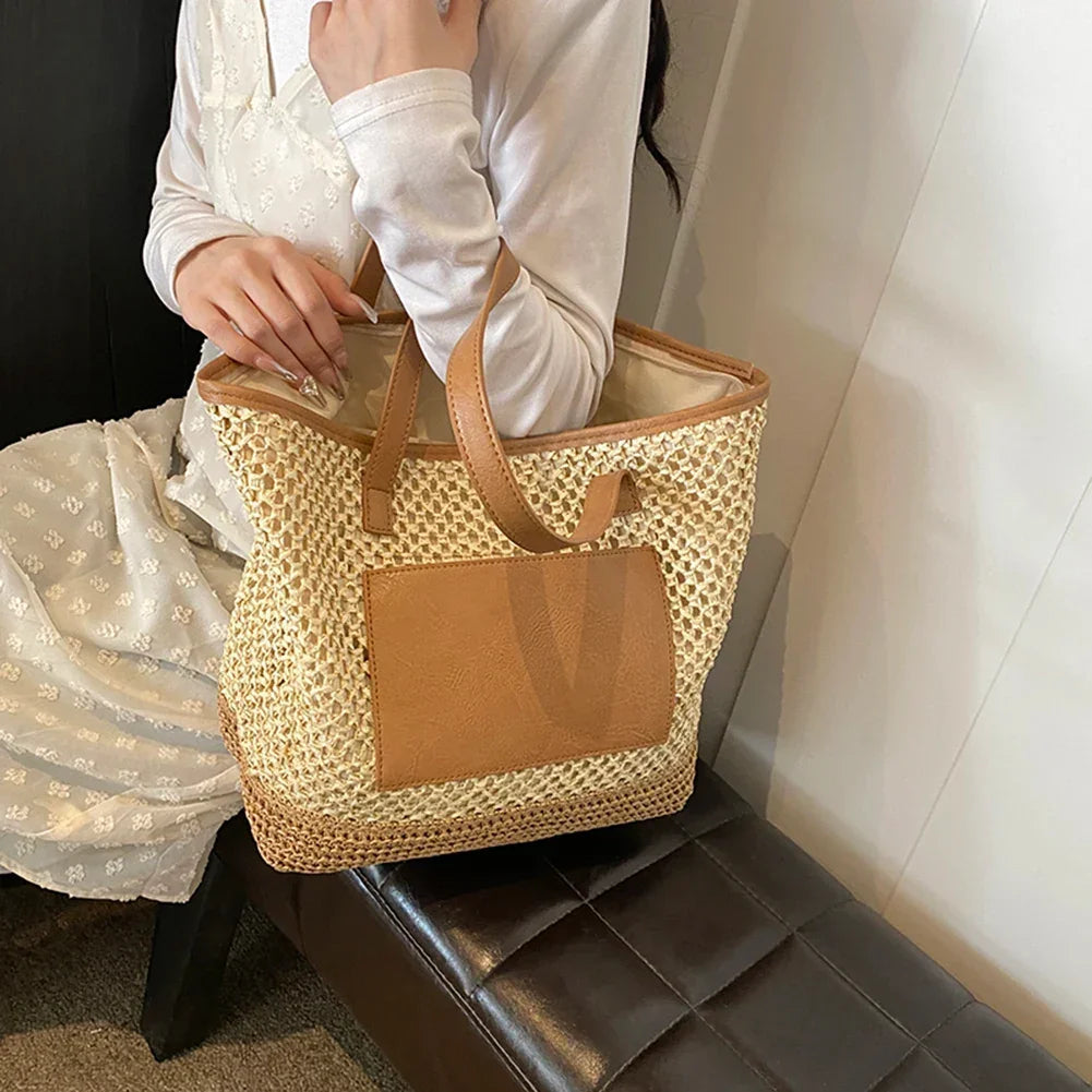 Women Straw Crochet Beach Handbag - Piña Colada