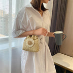 Straw Bag Handbag Knit Flower - Piña Colada