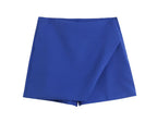 Asymmetrical High Waist Zipper Shorts - Piña Colada