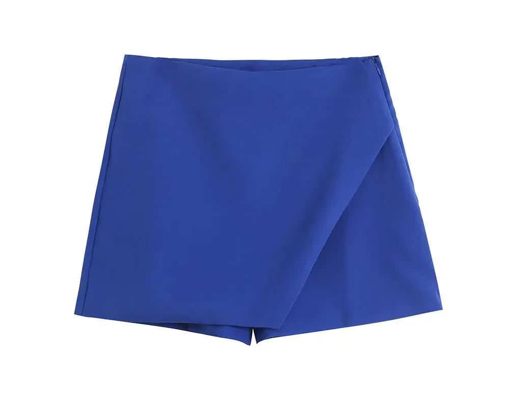 Asymmetrical High Waist Zipper Shorts - Piña Colada