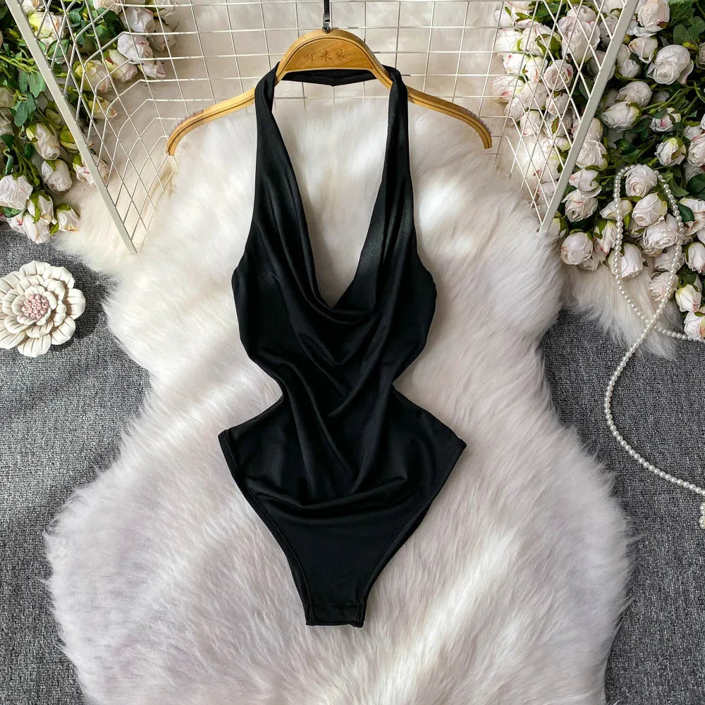 Swinging Neck Backless Bodysuit - Piña Colada
