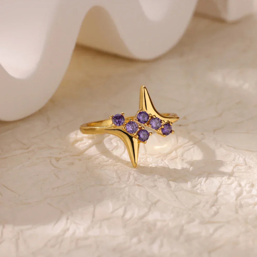 Stainless Steel Zircon Adjustable Ring - Piña Colada