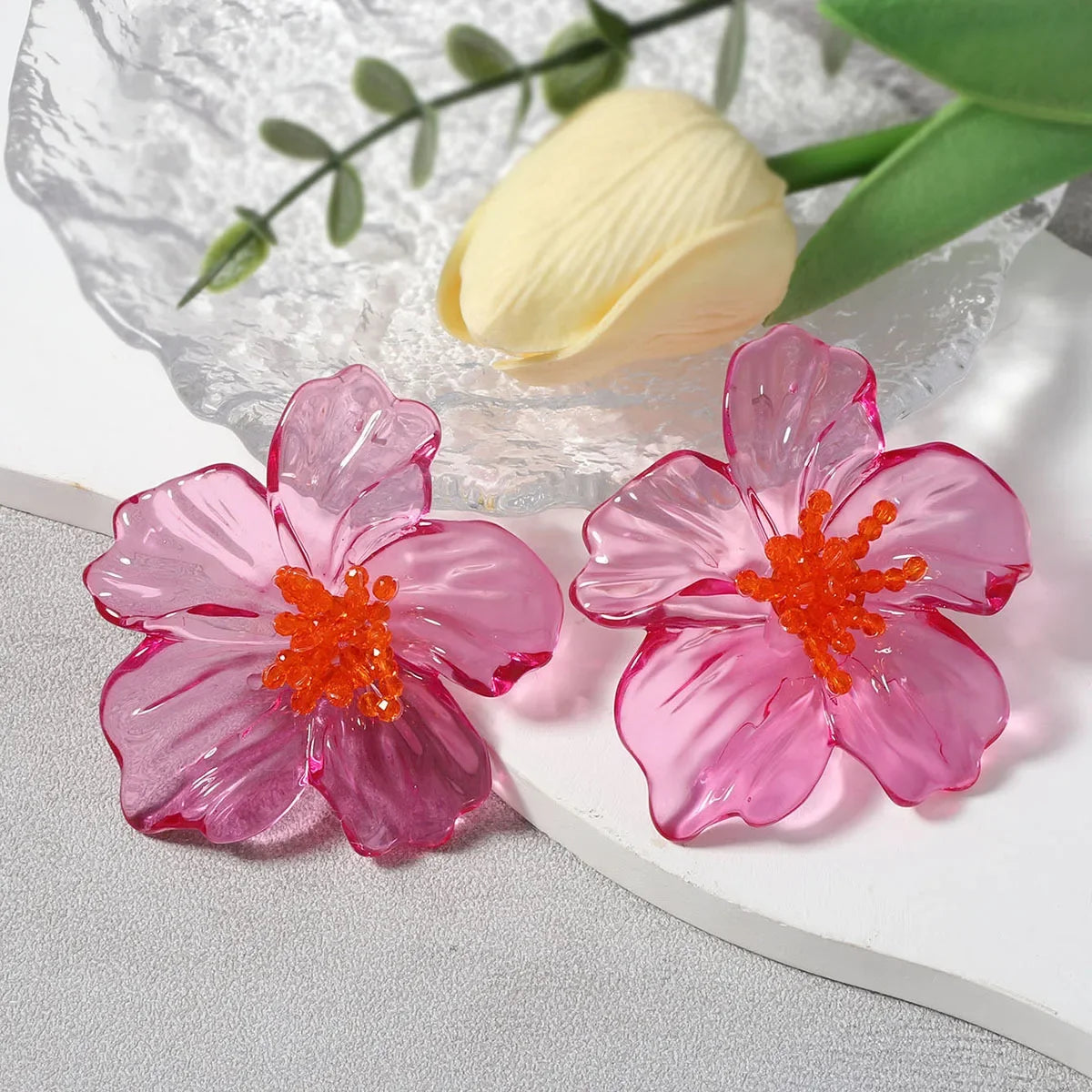 Classic Acrylic Leaf Stud Earrings - Piña Colada