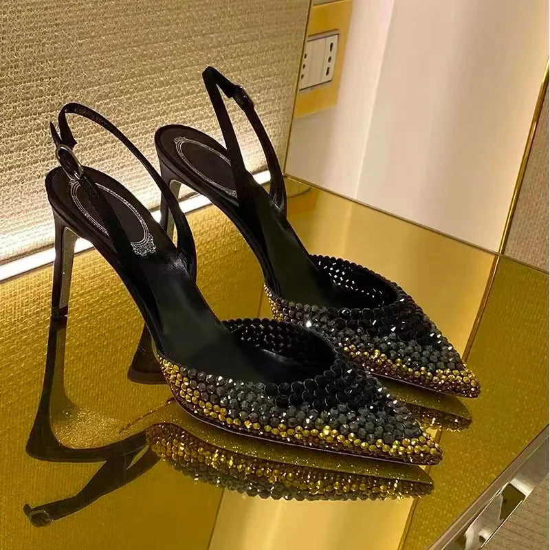 Luxury Rhinestones Gradient Slingbacks Pumps - Piña Colada