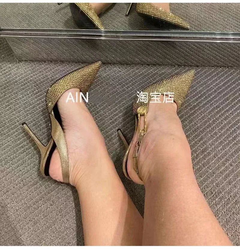 Satin Slingback Heels – Elegant 9.6cm Pointed Toe Pumps - Piña Colada