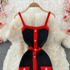 Patchwork Knit Mini Dress – Spaghetti Strap Streetwear - Piña Colada