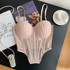 Fashion Solid Corset Strap Sheer Mesh - Piña Colada