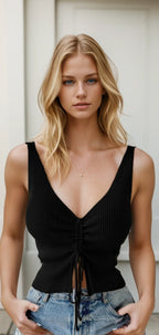 Front Ribbed Knit Crop Top - Piña Colada