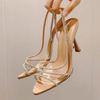 Rhinestone Heeled Sandals - Piña Colada