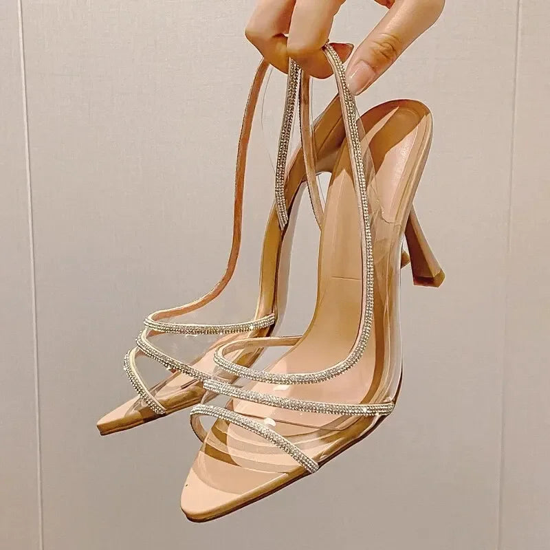 Rhinestone Heeled Sandals - Piña Colada