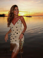 Tassel Halter Mini Dress - Piña Colada