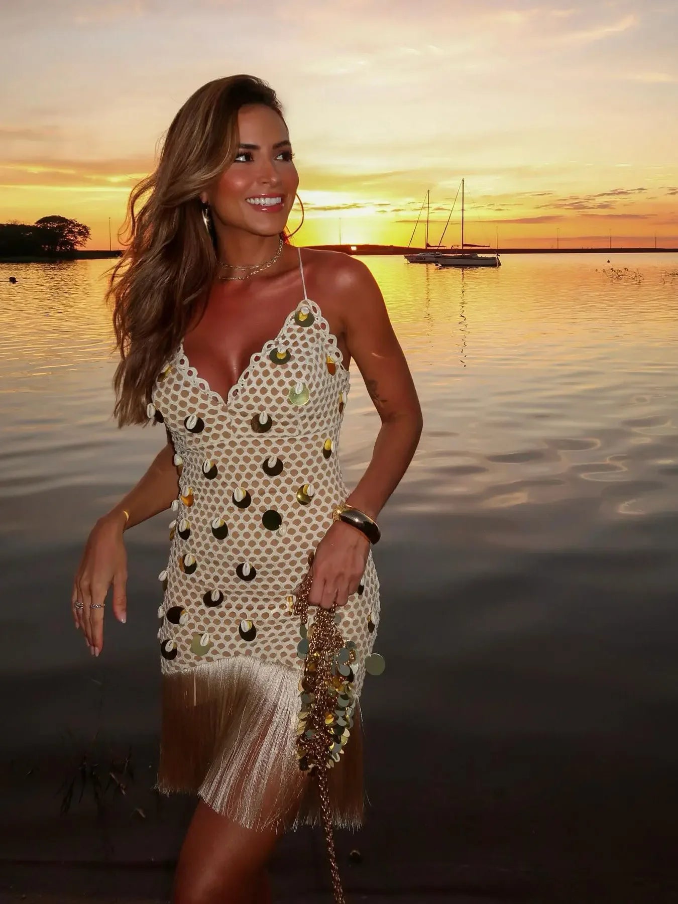 Tassel Halter Mini Dress - Piña Colada