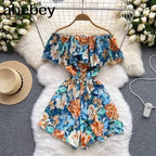 Floral Jumpsuits Shorts - Piña Colada