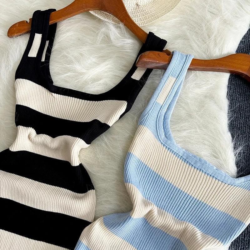 Stripe Summer Elastic Split Bodycon Dress - Piña Colada