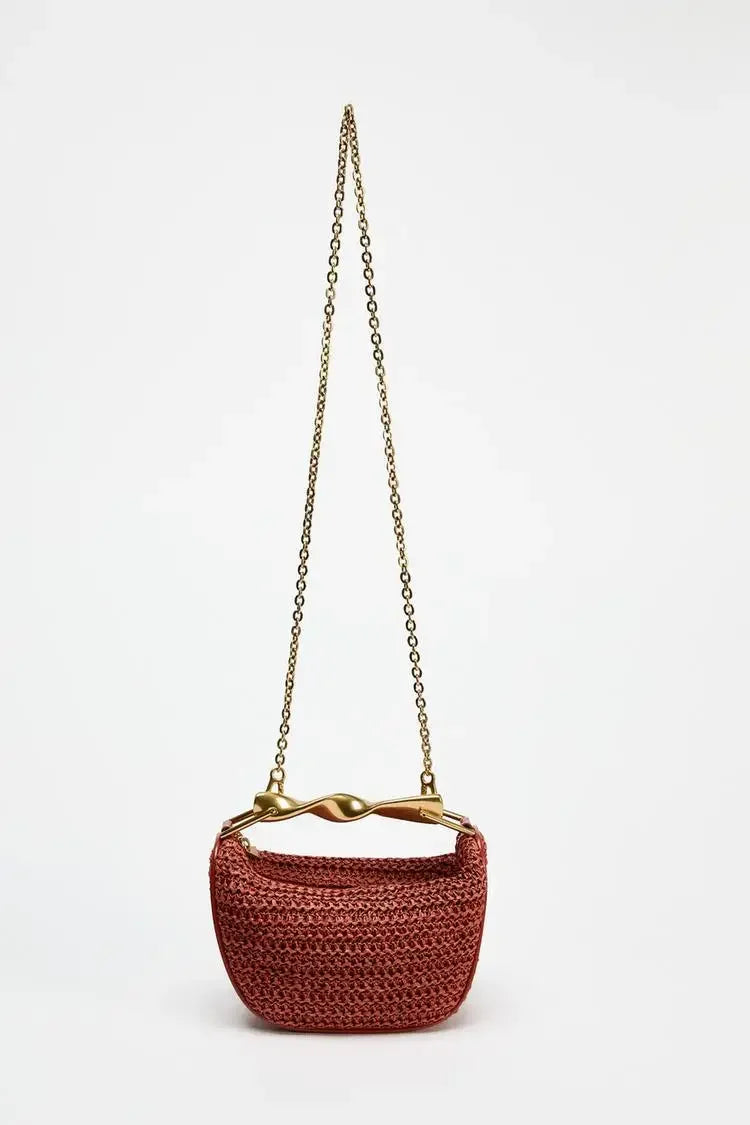 Summer Half-Moon Beach Straw Shoulder Bags Women's - Piña Colada