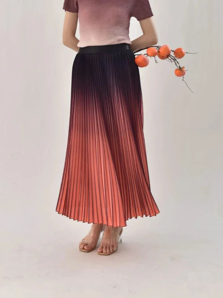 Gradient Pleated Midi Skirt - Piña Colada
