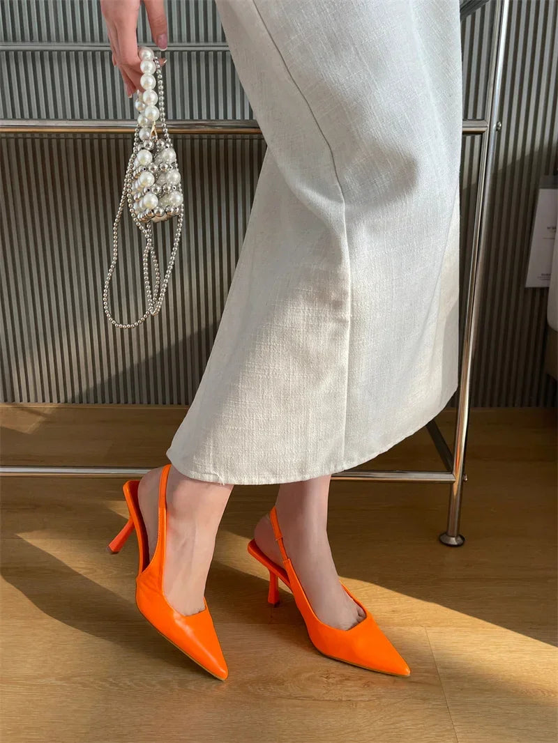 Slip-On Slingback Pumps – Pointed Toe & Thin Heels - Piña Colada