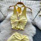 Ruffled Halter Top & Long Skirt Set - Piña Colada