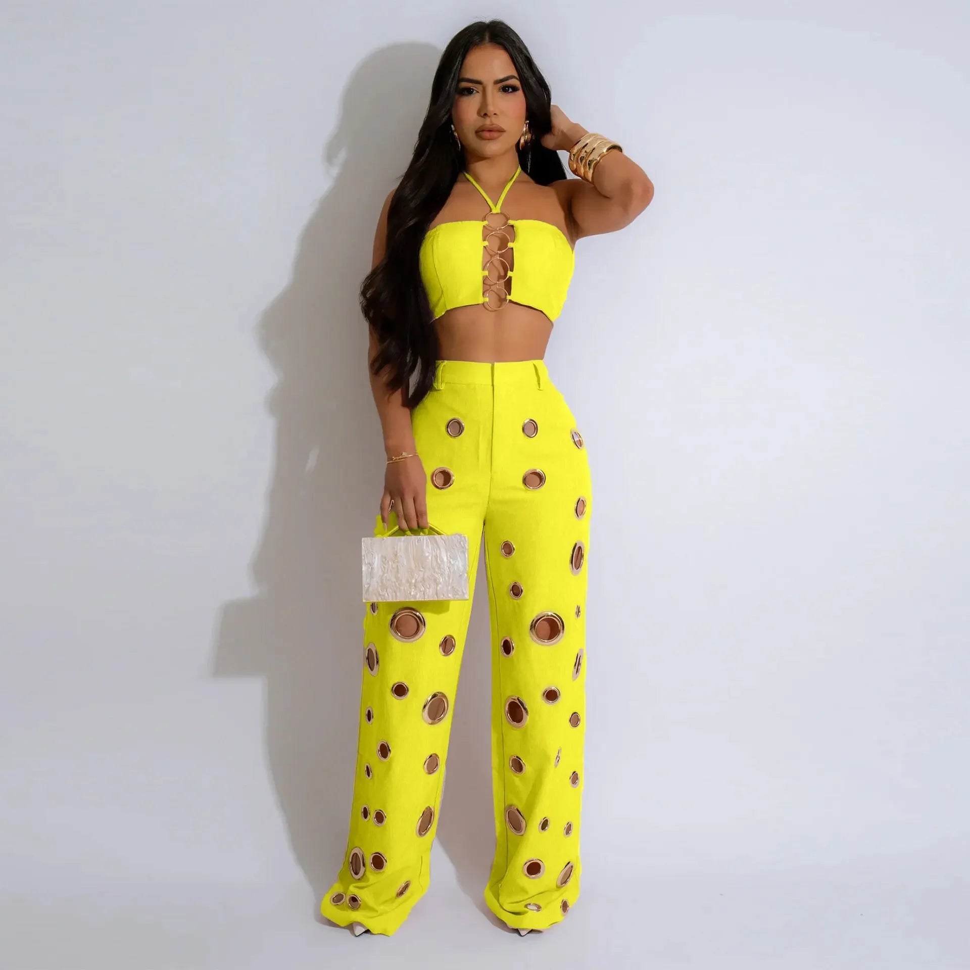 Wide Leg Pants Crop Top Outfits - Piña Colada