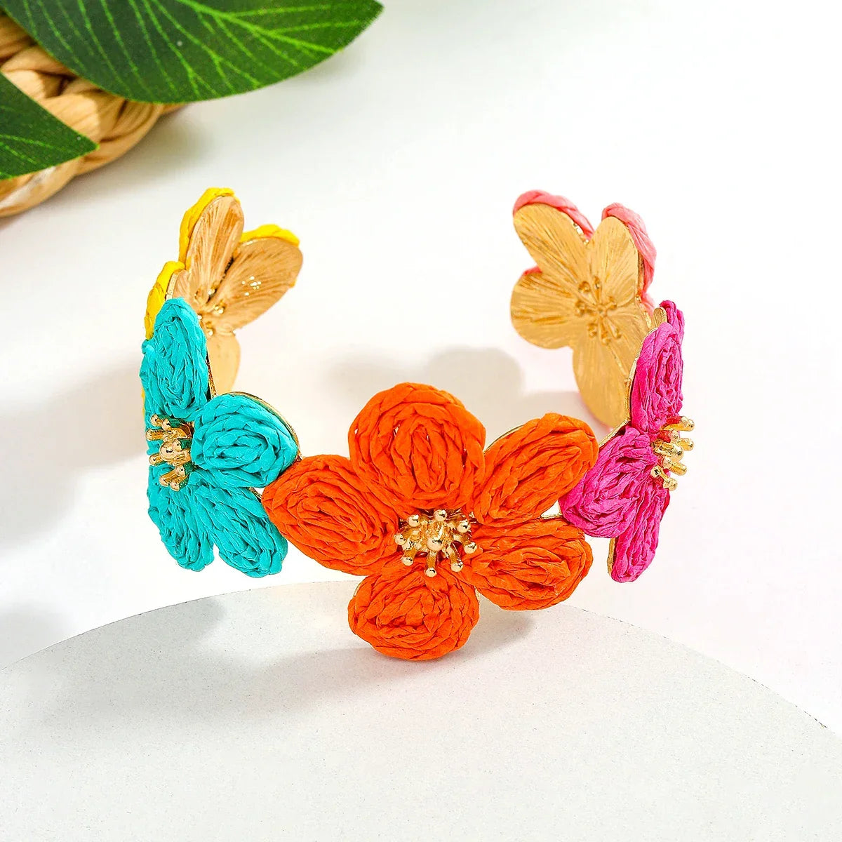 Flower Woven Cuff Bracelet Women - Piña Colada