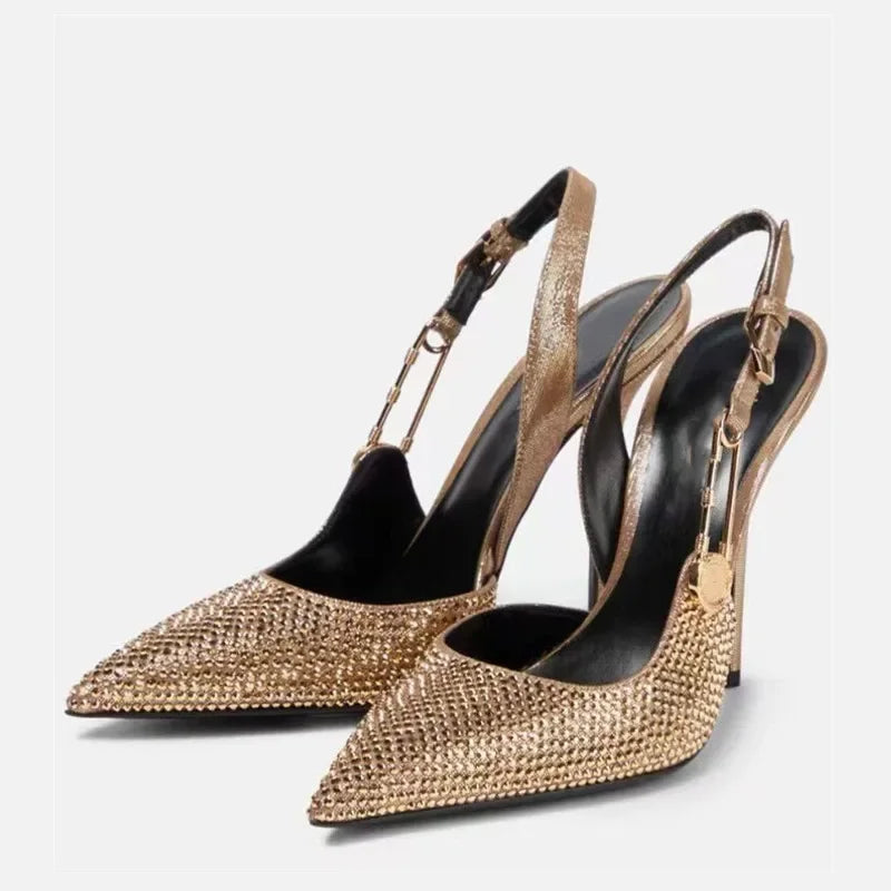 Satin Slingback Heels – Elegant 9.6cm Pointed Toe Pumps - Piña Colada