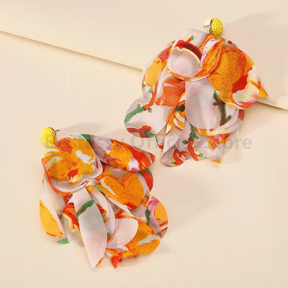 Boho Multicolor Cotton Flower Earrings - Piña Colada
