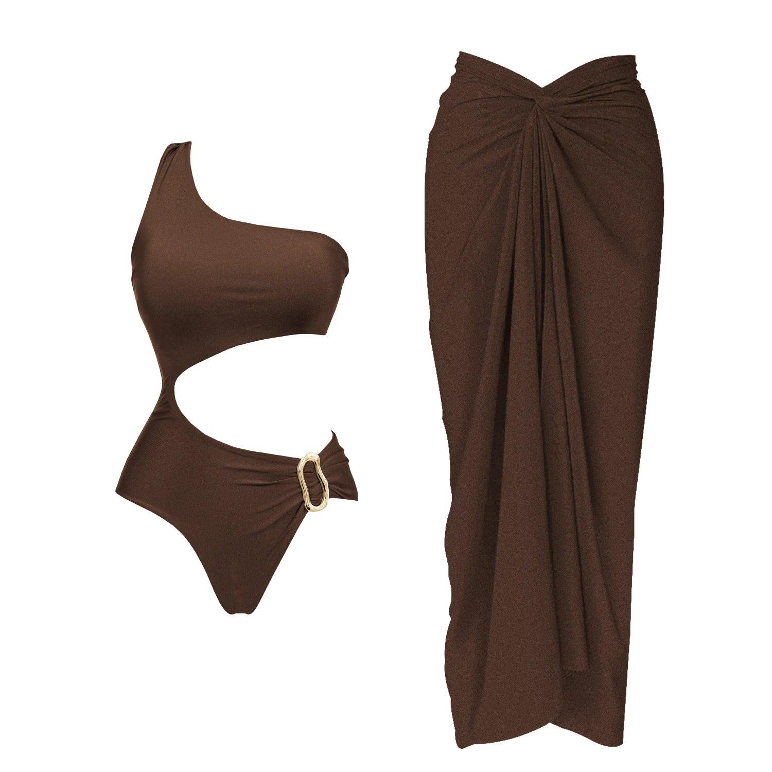 Deep V Swimsuit With Long Skirt - Piña Colada
